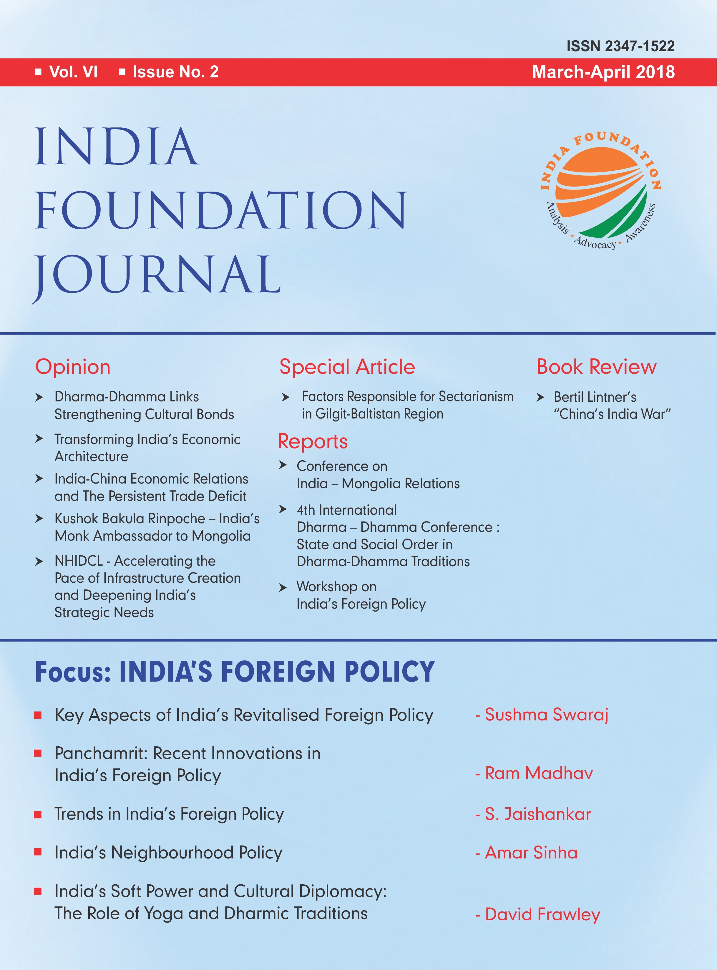 INDIA FOUNDATION JOURNAL VOL VI – ISSUE NO 2