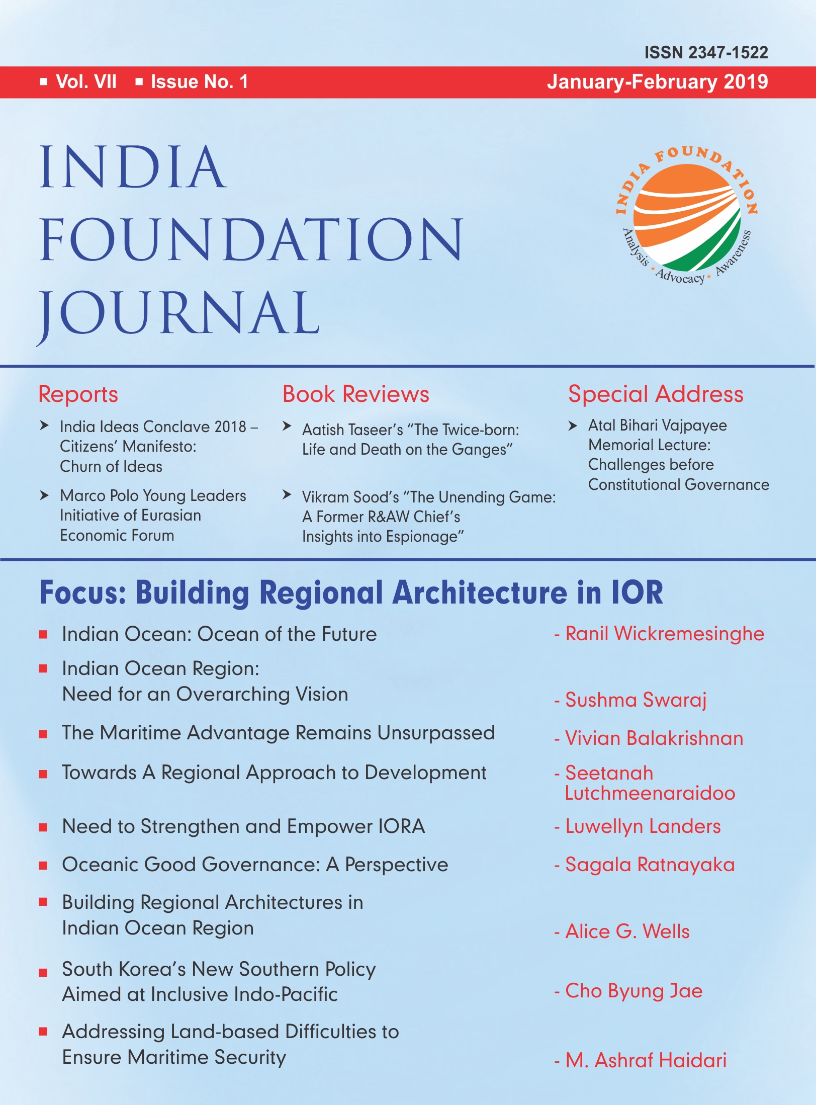 INDIA FOUNDATION JOURNAL VOL VII – ISSUE NO 1